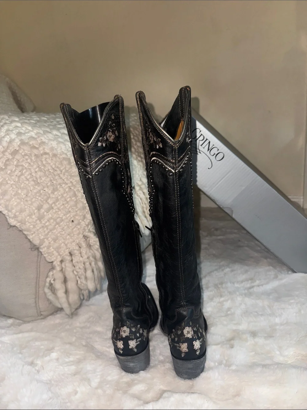 Old Gringo Black Over-the-Knee Embroidered Western Boots